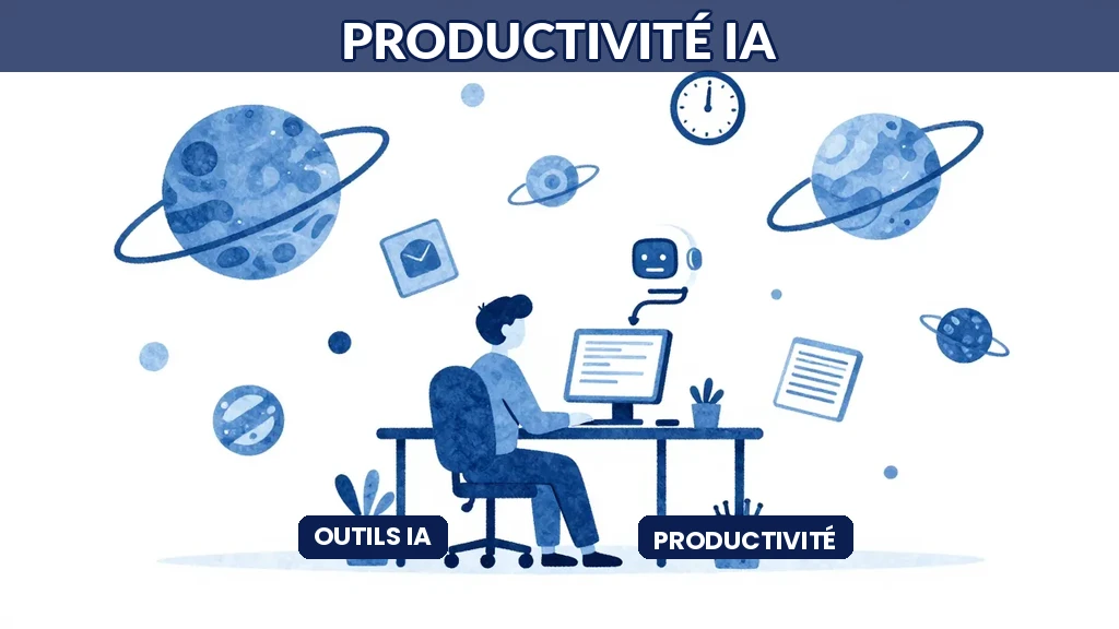 Personne bureau outils productivité IA orbitant gain temps