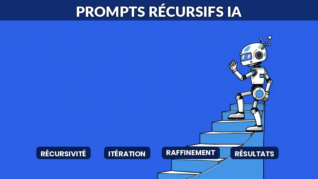 Escalier en spirale ascendant avec documents de plus en plus raffinés à chaque marche et robot polissant