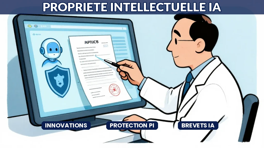Illustration représentant un bouclier numérique protégeant des brevets et innovations grâce à lintelligence artificielle