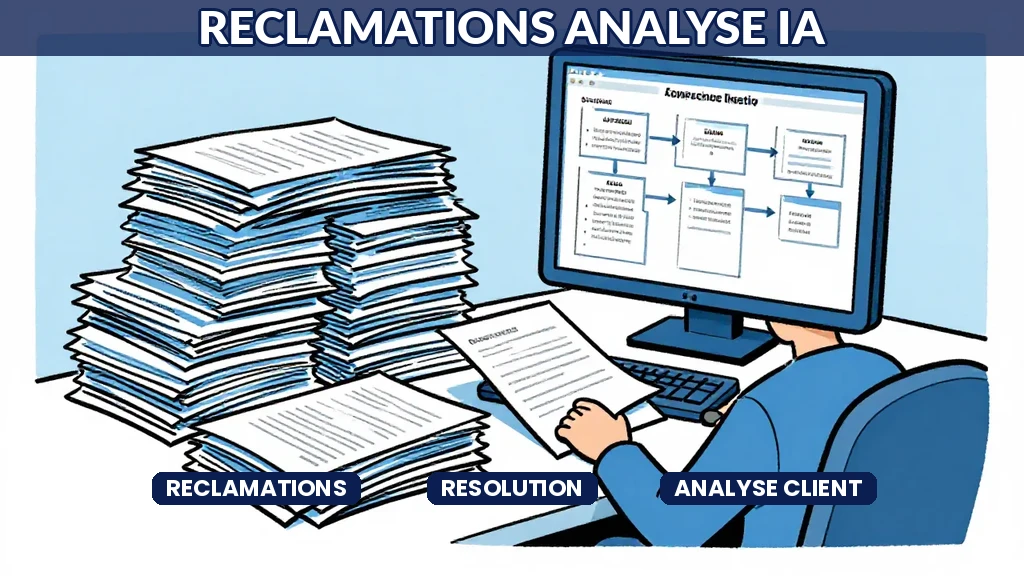 Tableau de bord IA analysant des réclamations clients pour une résolution systématique et rapide