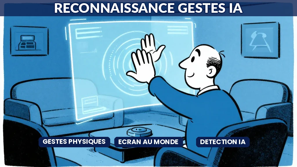 Main humaine effectuant un geste devant un capteur de reconnaissance gestuelle piloté par intelligence artificielle