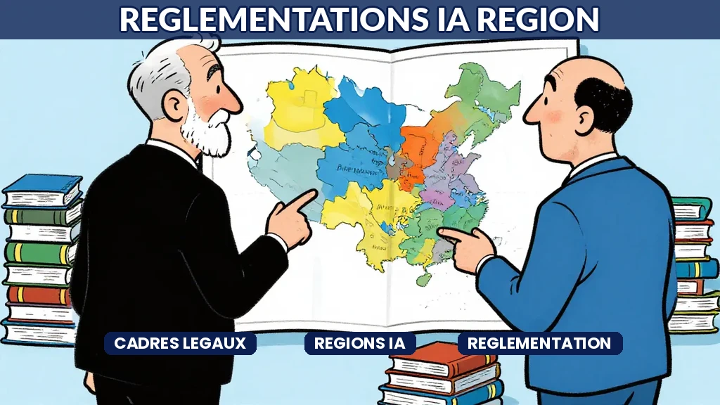 Globe terrestre entouré de symboles juridiques représentant les différentes réglementations IA à travers le monde