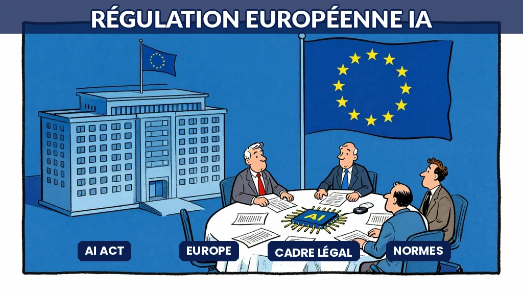 Cadre réglementaire européen encadrant intelligence artificielle avec AI Act et normes communes