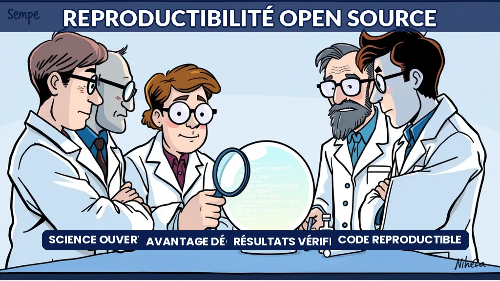 Scientifiques vérifiant la reproductibilité de résultats IA grâce à des outils open source