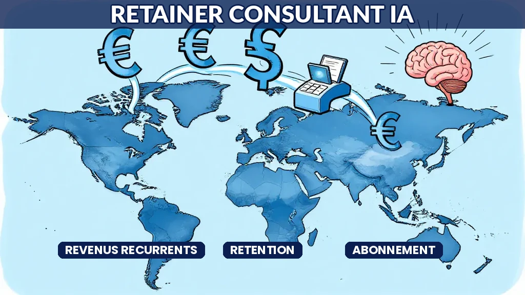 Consultant IA signant un contrat retainer avec un client pour des revenus récurrents en intelligence artificielle
