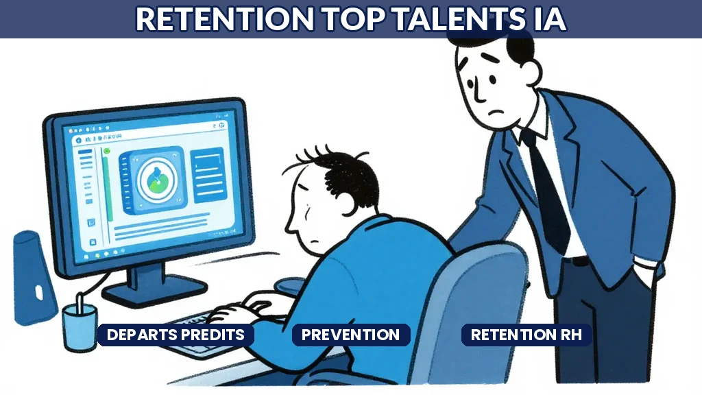 Tableau de bord prédictif affichant les scores de risque de départ des collaborateurs avec indicateurs de rétention pilotés par IA