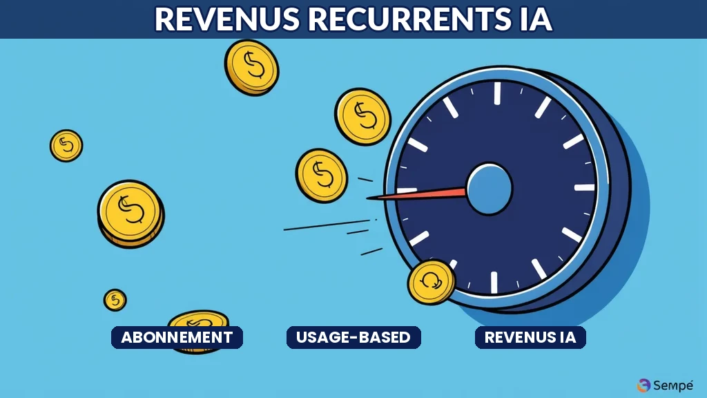 Graphique comparant les courbes de revenus entre modèle abonnement et facturation à lusage pour une offre IA