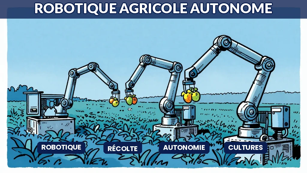 Robots agricoles récoltant des cultures de manière autonome avec bras robotiques et capteurs