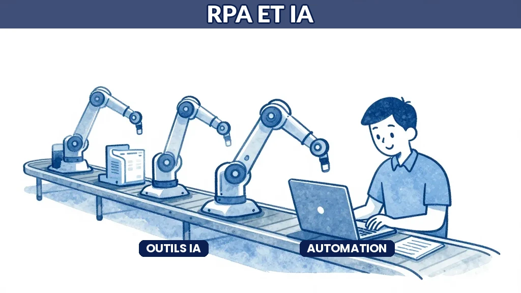 Tâches automatisées robot RPA IA travailleur créatif