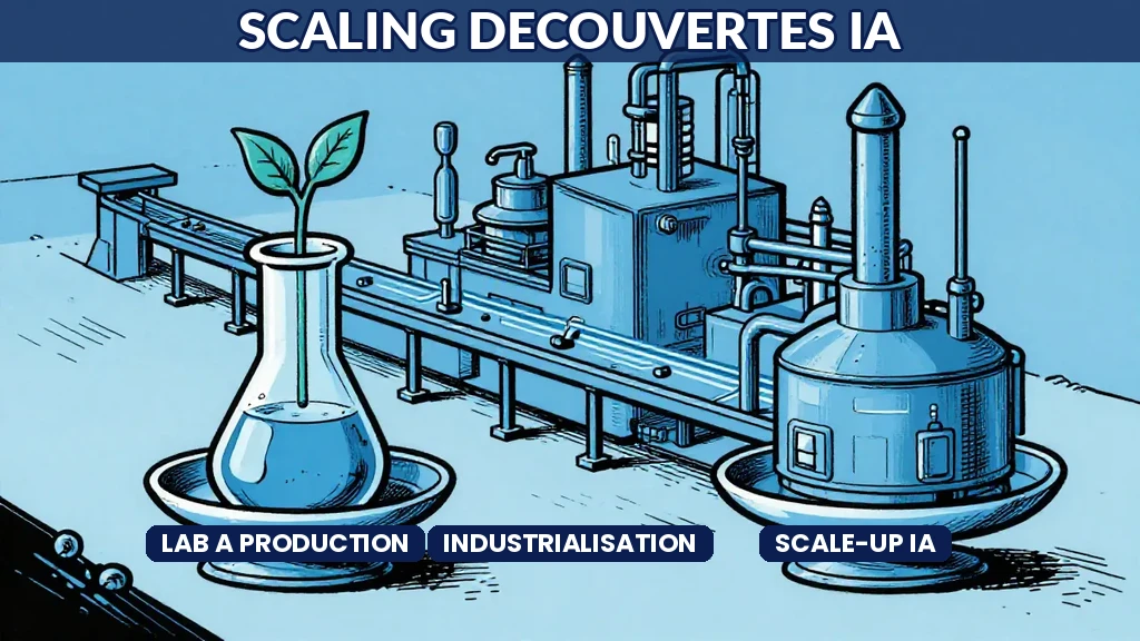 Schéma illustrant le passage du laboratoire à la production industrielle grâce à lintelligence artificielle