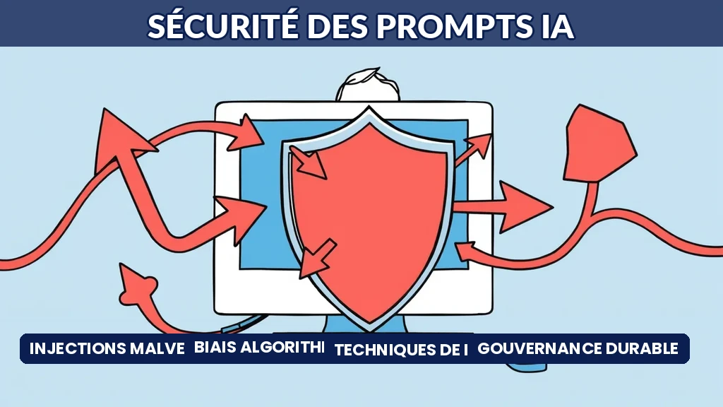 Bouclier de sécurité protégeant un prompt IA contre les injections et les biais algorithmiques