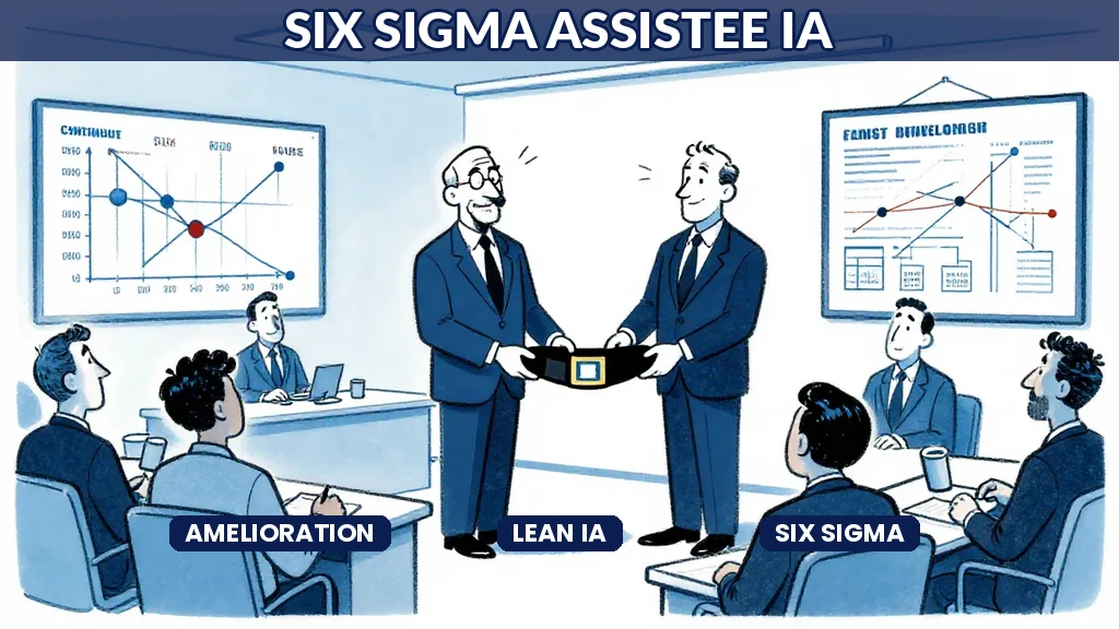 Graphique Six Sigma augmenté par intelligence artificielle montrant la réduction de variabilité dans un processus industriel