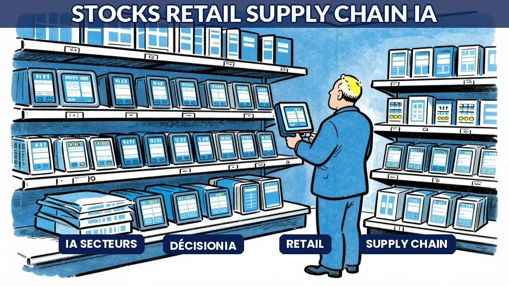 AI managing real-time inventory in supermarket with digital stock displays