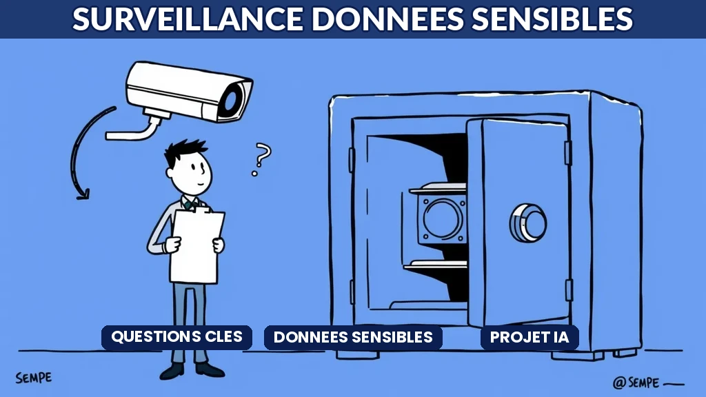 Consultant IA posant des questions de cadrage éthique sur la surveillance et les données sensibles avant un projet