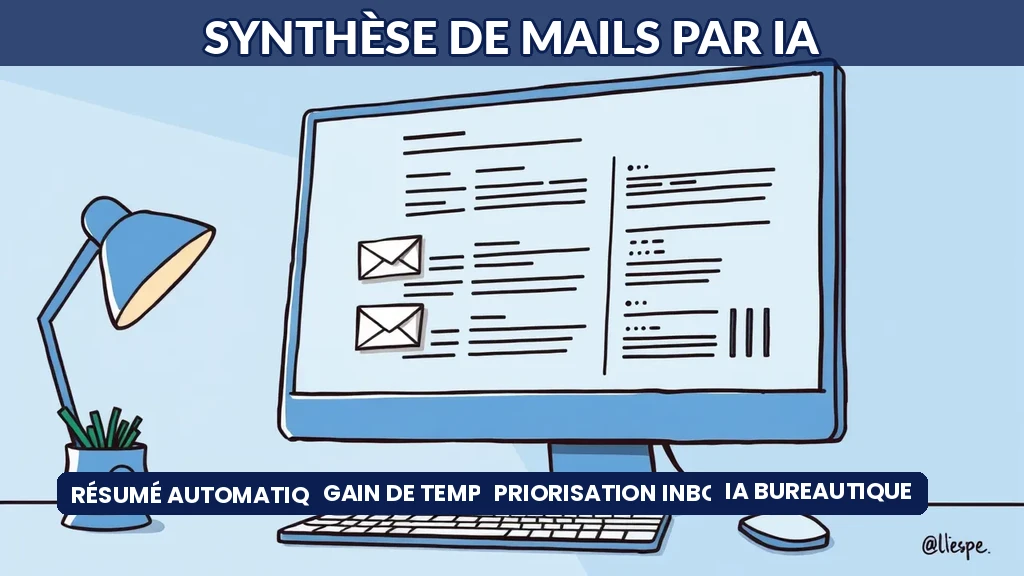 Outil IA de synthèse automatique de mails affichant un résumé concis d'une boîte de réception professionnelle