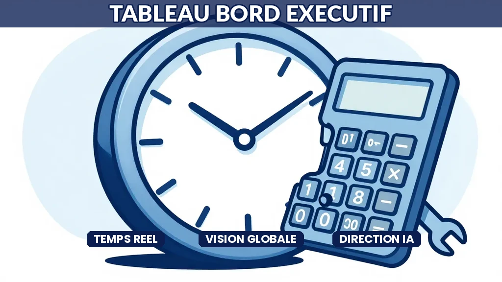 Tableau de bord exécutif IA affichant des indicateurs de performance en temps réel pour la direction générale