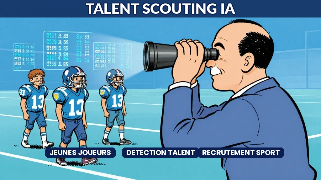 Carte analytique de détection de talents sportifs avec profils de jeunes joueurs évalués par intelligence artificielle et scores de potentiel