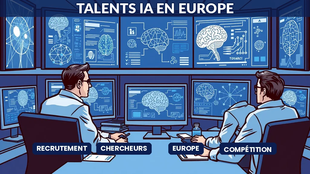 Chercheurs internationaux collaborant dans un laboratoire IA européen