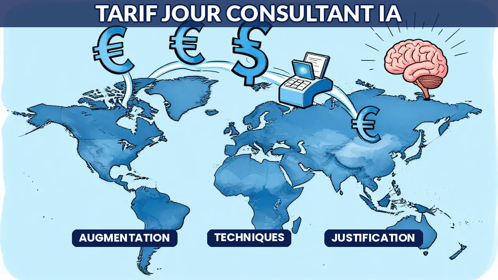 Consultant IA présentant une grille tarifaire revalorisée à un client lors dune réunion de négociation