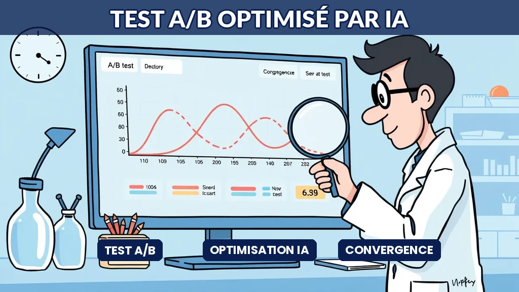Tableau de bord de test A/B enrichi par intelligence artificielle avec courbes de convergence