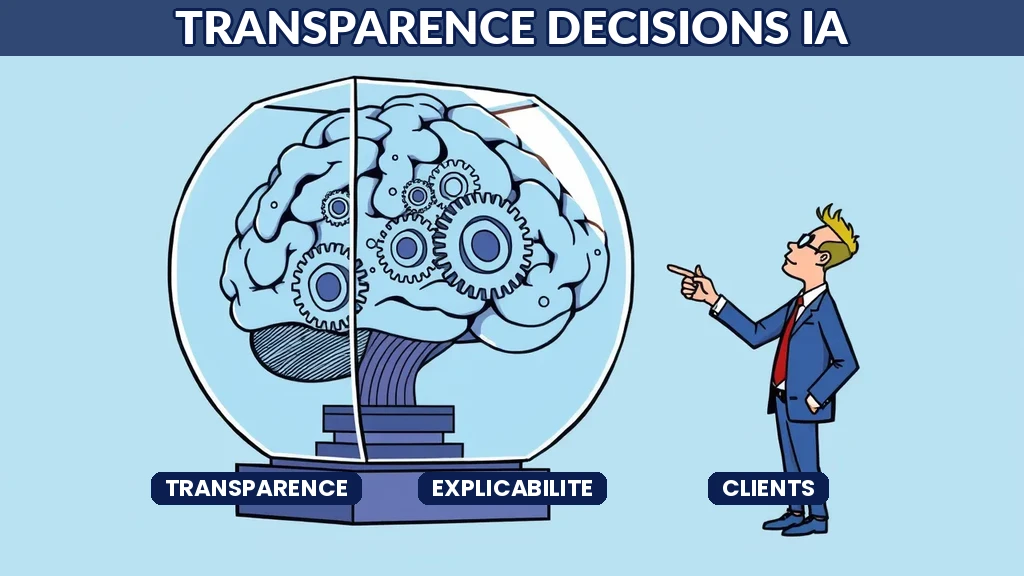 ** Consultant IA expliquant le fonctionnement transparent d'un algorithme de décision à un comité de direction client