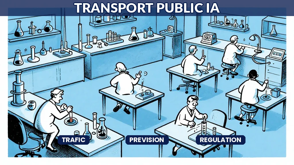 Centre de contrôle de transport urbain affichant la régulation du trafic et la prévision des flux par intelligence artificielle