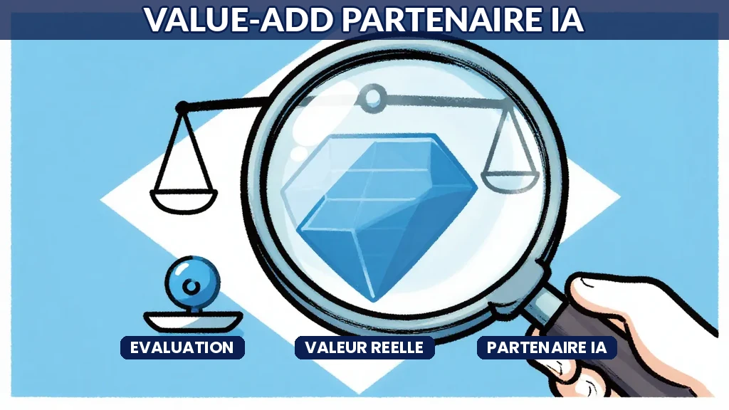 Tableau de bord affichant les indicateurs de performance dun partenaire IA avec métriques de valeur ajoutée réelle