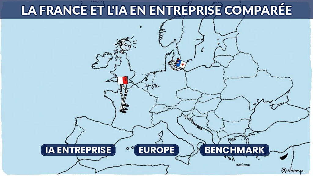 Carte de l'Europe avec des icônes d'IA reliant les pays