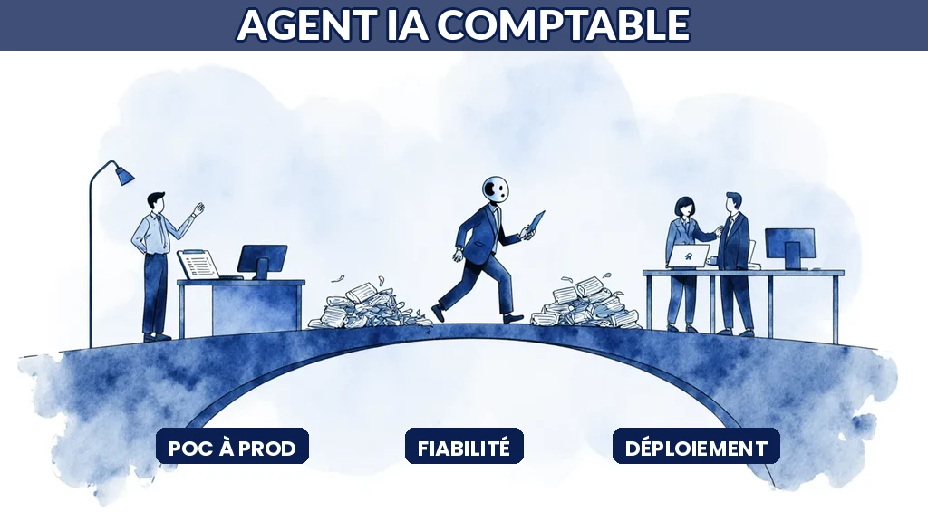 Illustration du parcours d'un agent d'intelligence artificielle comptable, de la preuve de concept jusqu'à la production