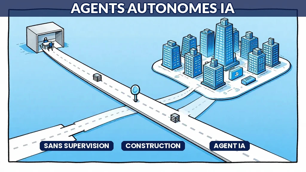 Représentation abstraite dun agent IA autonome prenant des décisions dans un environnement numérique avec des boucles de rétroaction