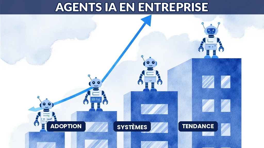 Illustration d'une entreprise dont les systèmes informatiques intègrent progressivement des agents d'intelligence artificielle autonomes