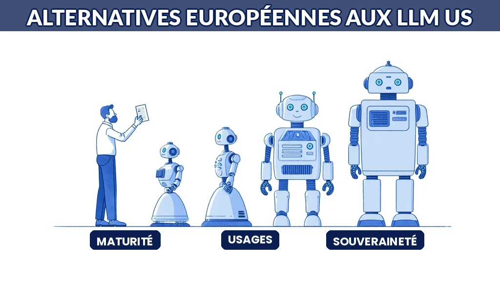Illustration d'un décideur examinant les alternatives européennes aux LLM américains