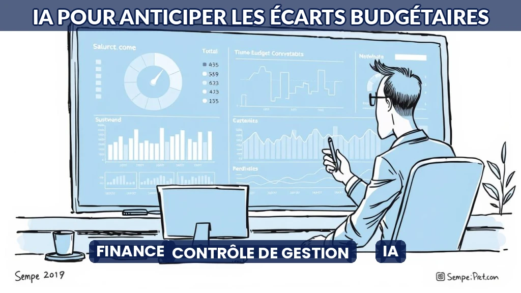 Illustration d'un tableau de bord financier analysé par intelligence artificielle.