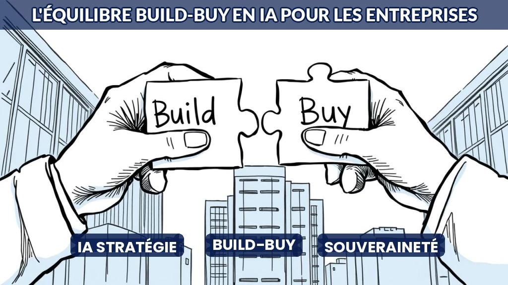 Équilibre entre deux mains tenant une pièce de puzzle chacune, symbolisant l'approche hybride Build-Buy.