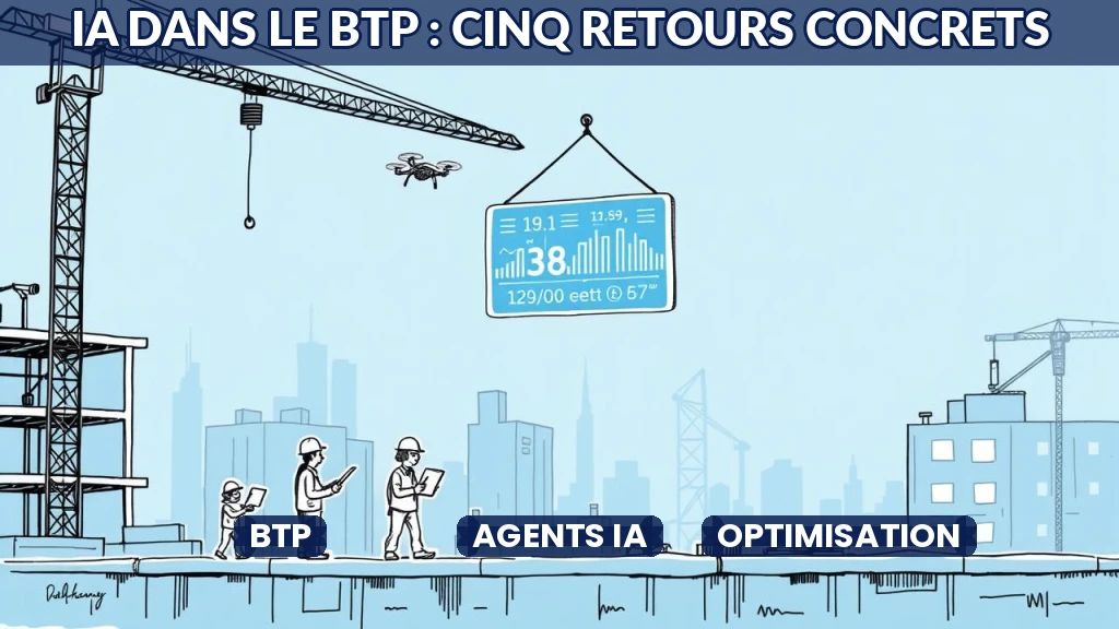 Illustration de chantiers BTP utilisant l'intelligence artificielle.