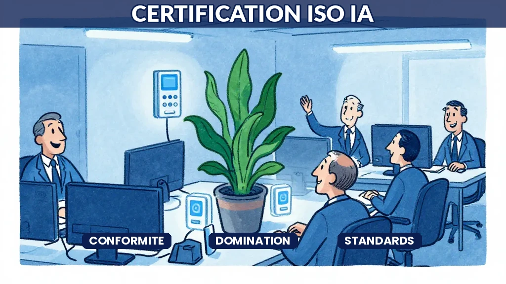 Carte mondiale des certifications ISO liées à lintelligence artificielle avec indicateurs de conformité par pays et secteur industriel