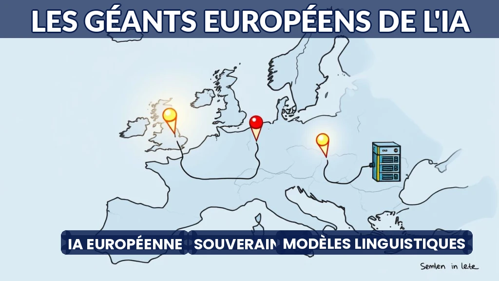 Carte stylisée de l'Europe avec des puces lumineuses sur la France, l'Allemagne et la Suède.