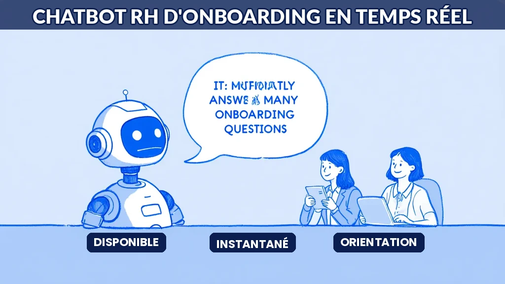 Illustration d'un chatbot RH répondant en temps réel aux questions des nouvelles recrues