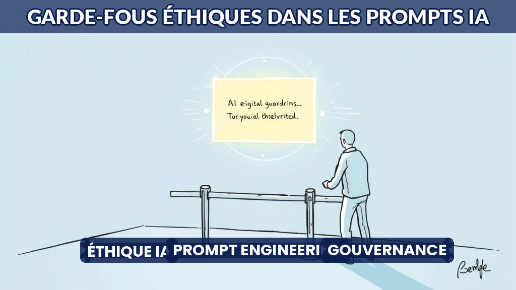 Illustration de garde-fous éthiques intégrés dans un prompt d'IA.