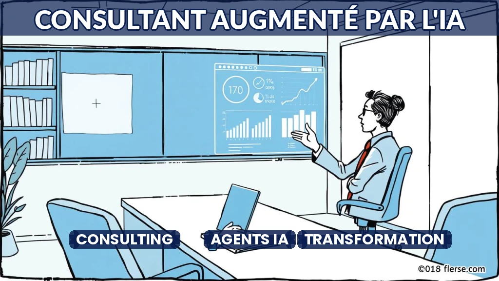 Consultant utilisant un agent IA sur un écran holographique.