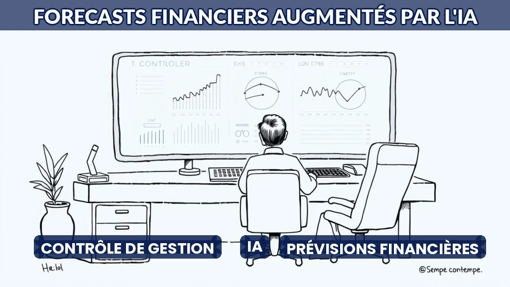 Illustration d'un tableau de bord financier intelligent avec des prévisions automatisées par l'IA.
