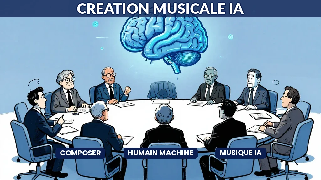 Illustration de la collaboration entre compositeurs humains et systèmes dintelligence artificielle dans la création musicale