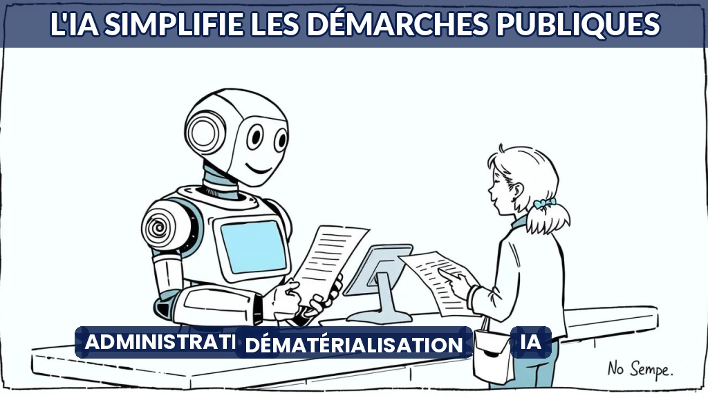 Illustration d'un guichet administratif modernisé par l'intelligence artificielle.