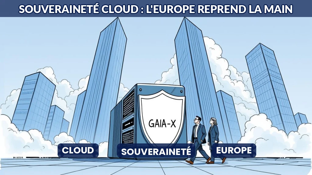 Illustration de serveurs européens sécurisés face aux géants américains.