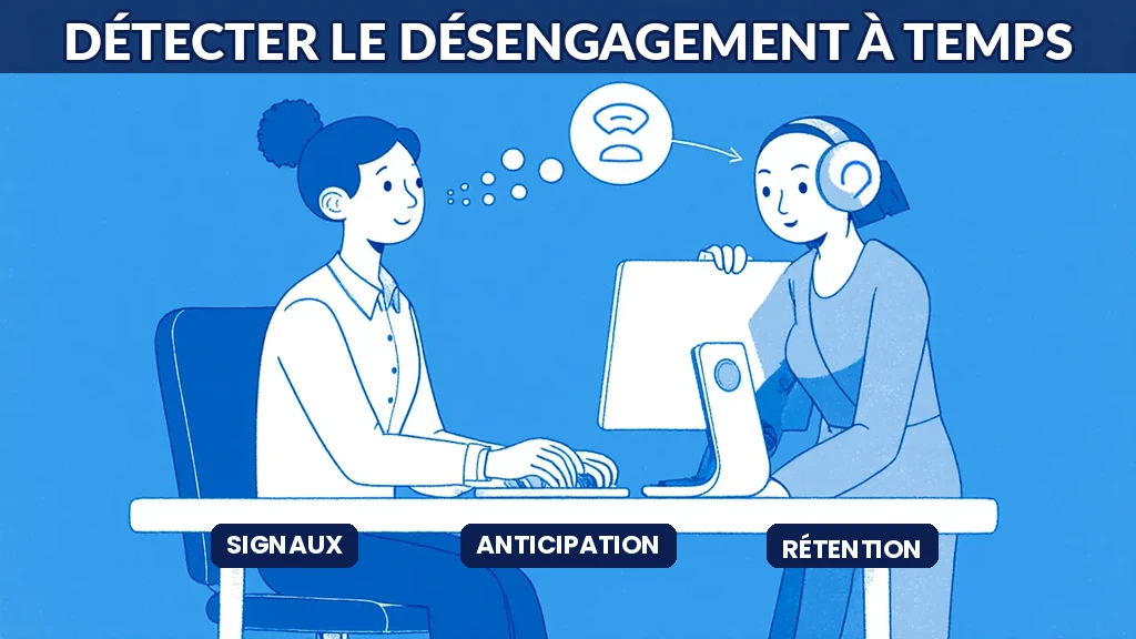 Illustration d'une équipe RH détectant les signaux précoces de désengagement grâce à l'IA
