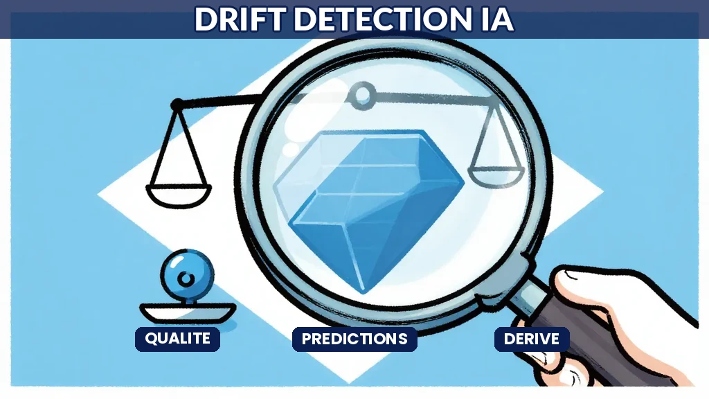 Graphique de détection de drift montrant la divergence progressive entre distribution de référence et données de production avec seuils dalerte