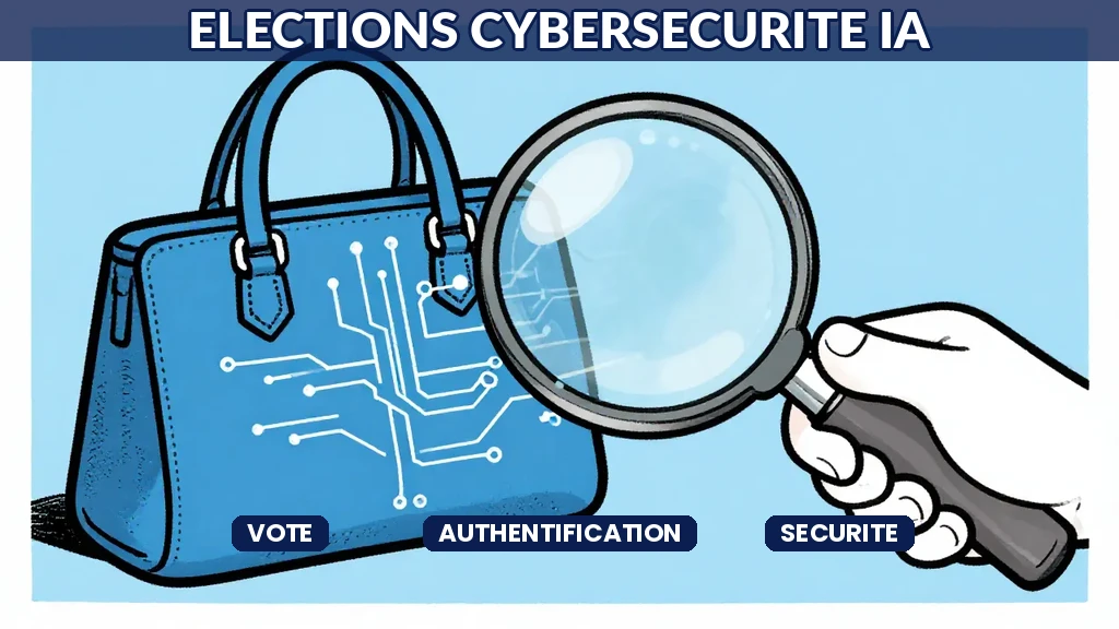 Écran de surveillance électorale montrant des analyses de cybersécurité avec des flux de données et des alertes de menaces en temps réel.