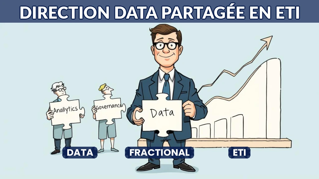 Illustration d'un dirigeant analysant des données avec une équipe réduite.