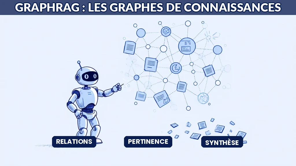 Illustration de GraphRAG exploitant un graphe de connaissances pour la recherche augmentée