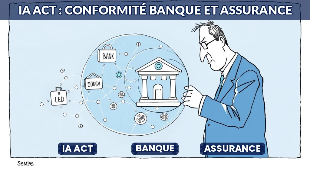 Illustration d'un cadre juridique européen encadrant des algorithmes dans la finance et l'assurance.